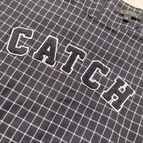 [TOPTEN] KOREAN STYLE NAVY BLUE CHECKED CROP TOP - Picture 4 of 4